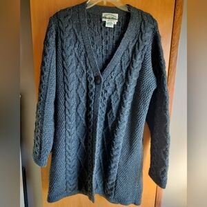 Aran Crafts Charcoal Cable Knit  Wool Cardigan Made In Ireland